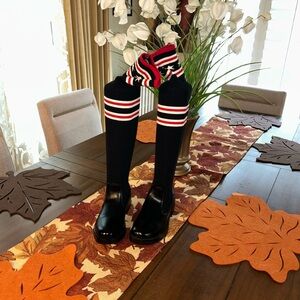 Knee-High Black Sock Boots with Red & White Stripe Accent
